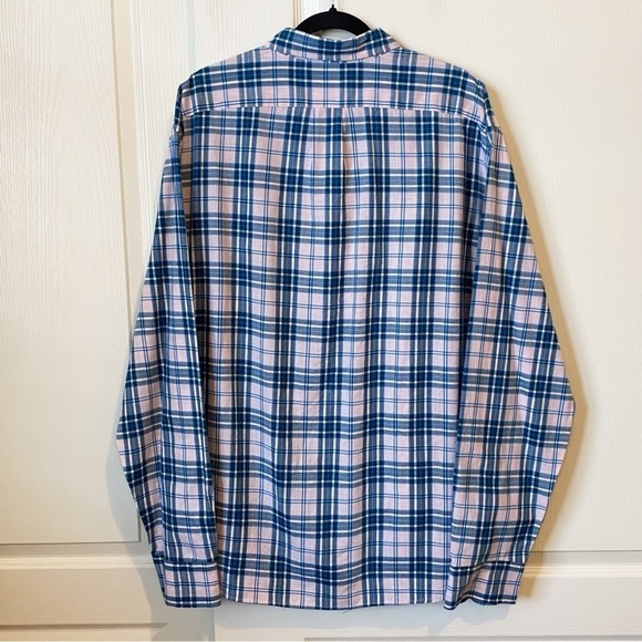 J. Crew Secret Wash Heather Poplin Slim Shirt Long Sleeve Plaid Pink Blue XXL - Picture 3 of 8